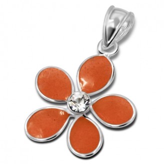 Dětský stříbrný přívěsek s jedním krystalem "Květina - oranžová". Ag 925/1000